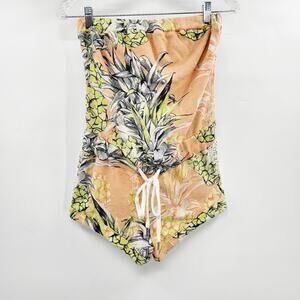 GUESS Multicolor Pineapple Tropical Print Terrycloth Strapless Romper Women's S